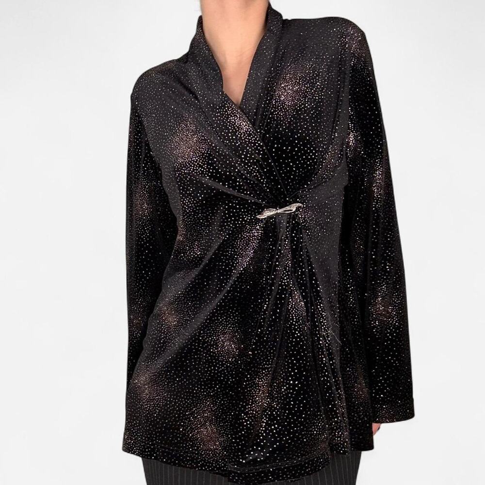 JBS LTD black shimmery sparkle glitter long velvety shrug vintage - L